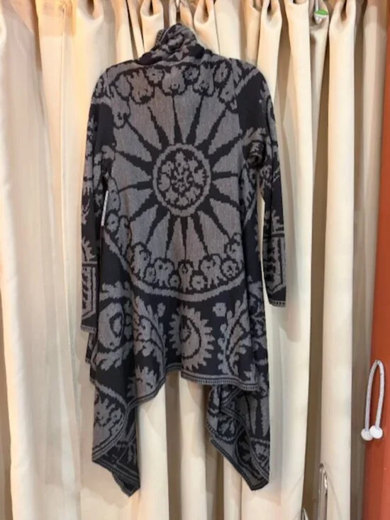 Peruvian Connection Elegant Black and Gray Patterned Women's Duster Size M - Picture 4 of 4
